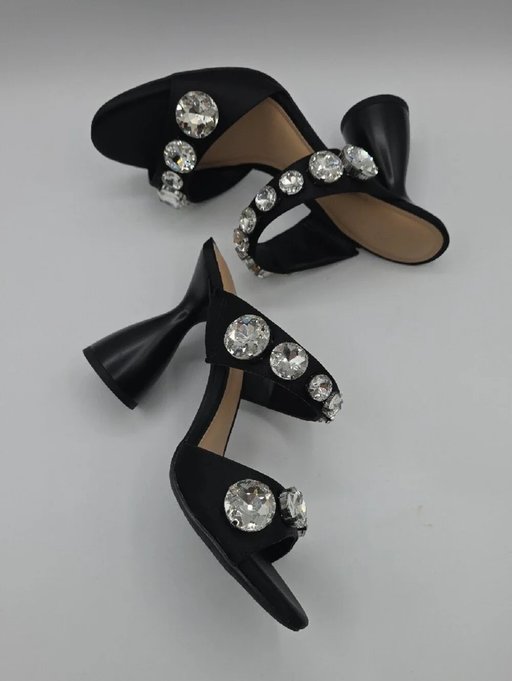 Gianni Bini Black Crystal-Embellished Two-Strap Block Heels